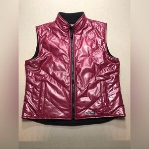 Reversible red and black quilted polished puffer vest